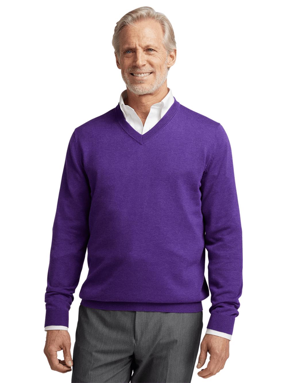 Supima Cotton V-neck Sweater - Purple Product Image