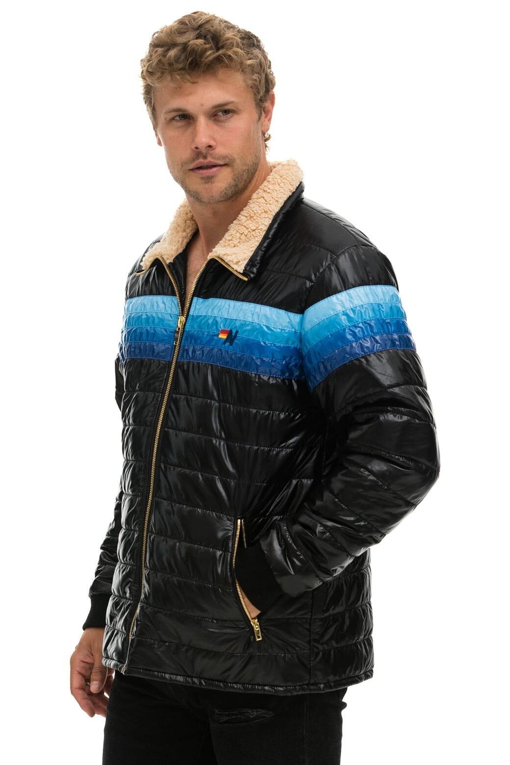 4 STRIPE JACKET -  GLOSSY BLACK // BLUE Male Product Image
