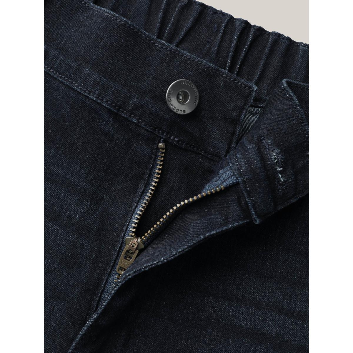 Plus Size Whiskered Mid-Rise Skinny-Fit Jeans Women Denimcharcoal Elegant Button Medium stretch Slanted pocket Jeans BloomChic 20/2X Product Image