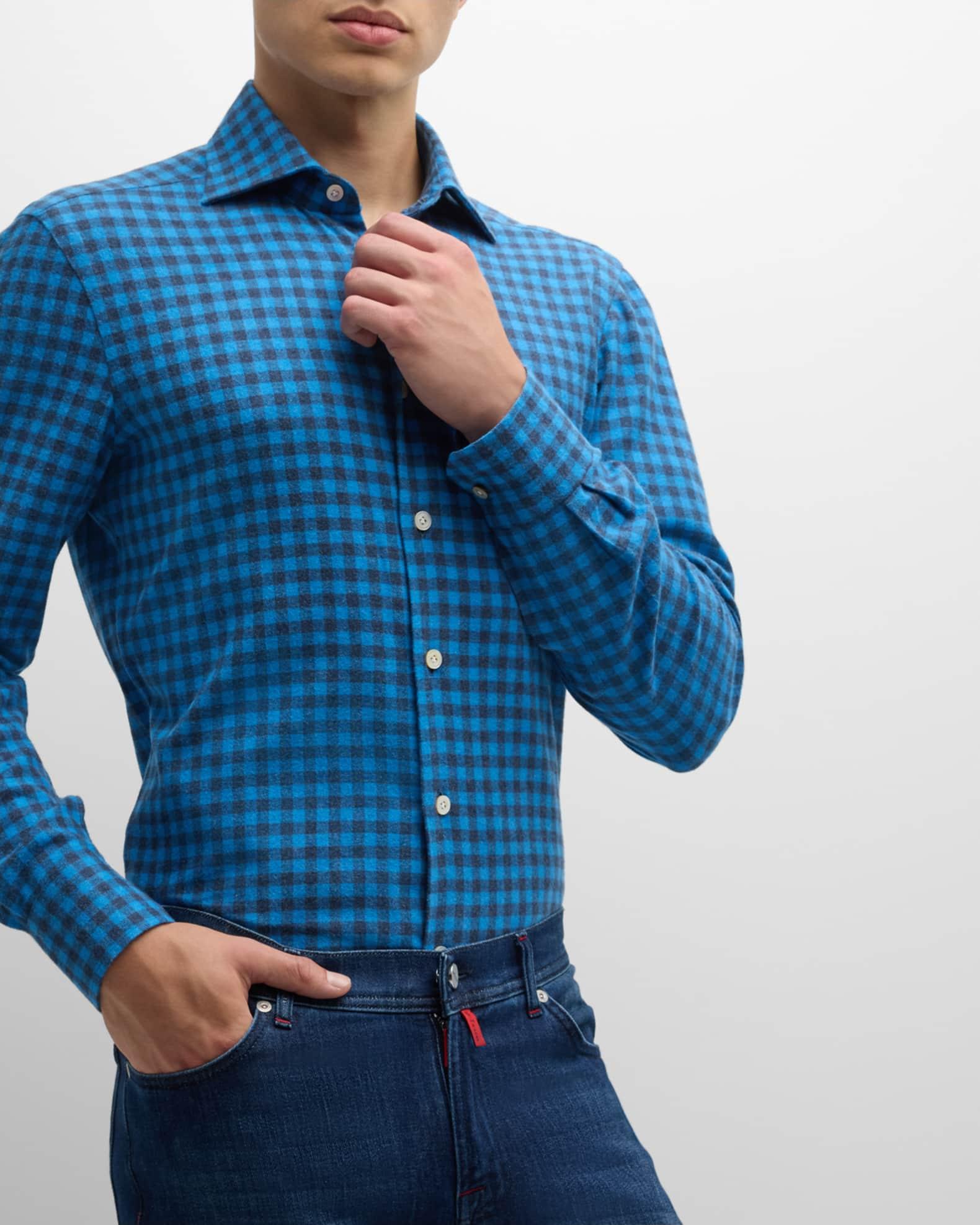 Men's Gingham Flannel Casual Button-Down Shirt Product Image