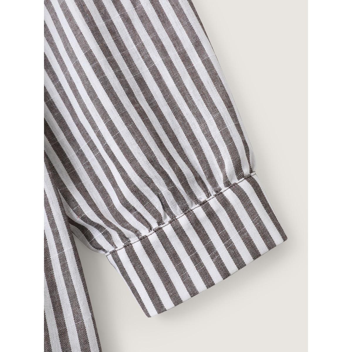 Plus Size Striped Contrast Drop Shoulder Sweatshirt Women DarkBrown Leisure Tiered Round Neck Casual Sweatshirts BloomChic 18-20/2X Product Image