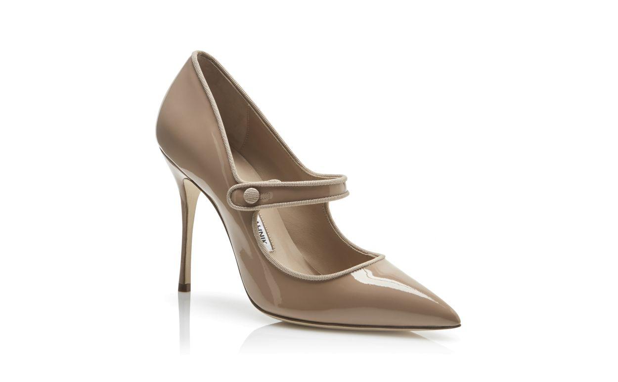 CAMPARINEW Cool Beige Patent Leather Pointed Toe Pumps Product Image