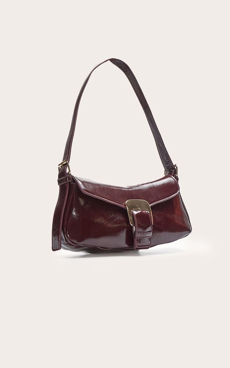 Burgundy Crinkle PU Buckle Shoulder Bag Product Image