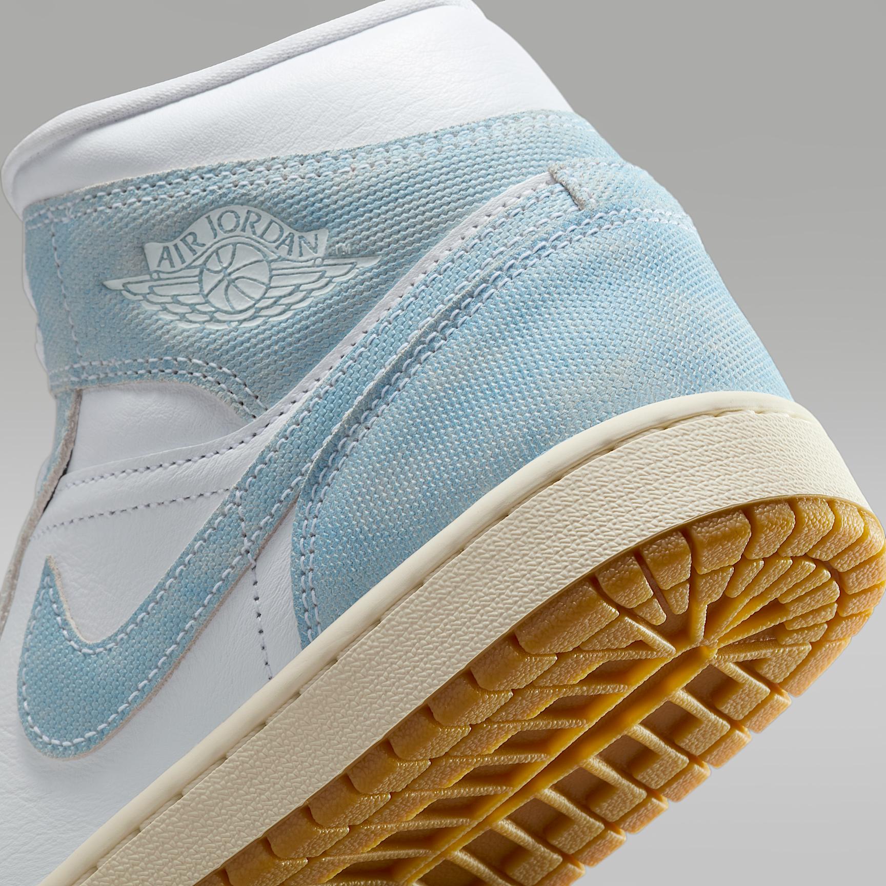 Jordan Womens Jordan Retro 1 Mid SE - Womens Basketball Shoes Worn Blue/Light Gum/White Product Image
