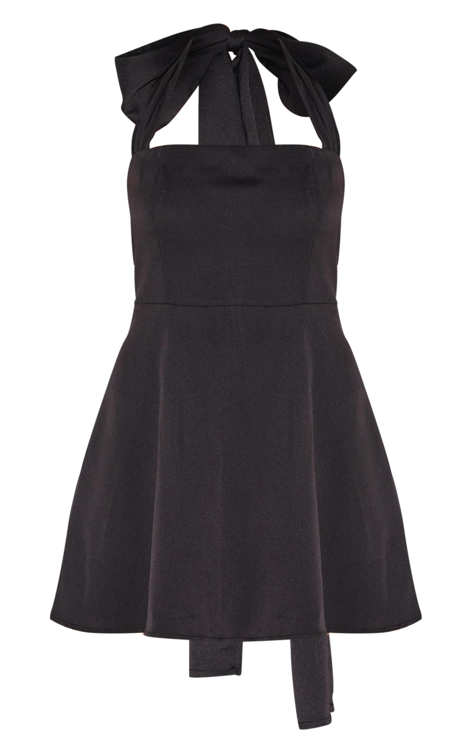 Black Woven Tie Neck Shift Dress Product Image