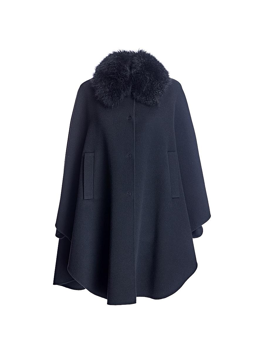 Womens Loro Piana Cashmere Cape with Detachable Fur Collar Product Image