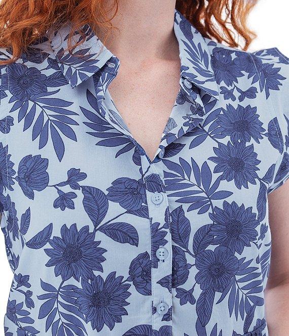 Aventura Lyndhurst Organic Cotton Floral Collared Neck Flutter Cap Sleeve Button Front A-Line Dress Product Image