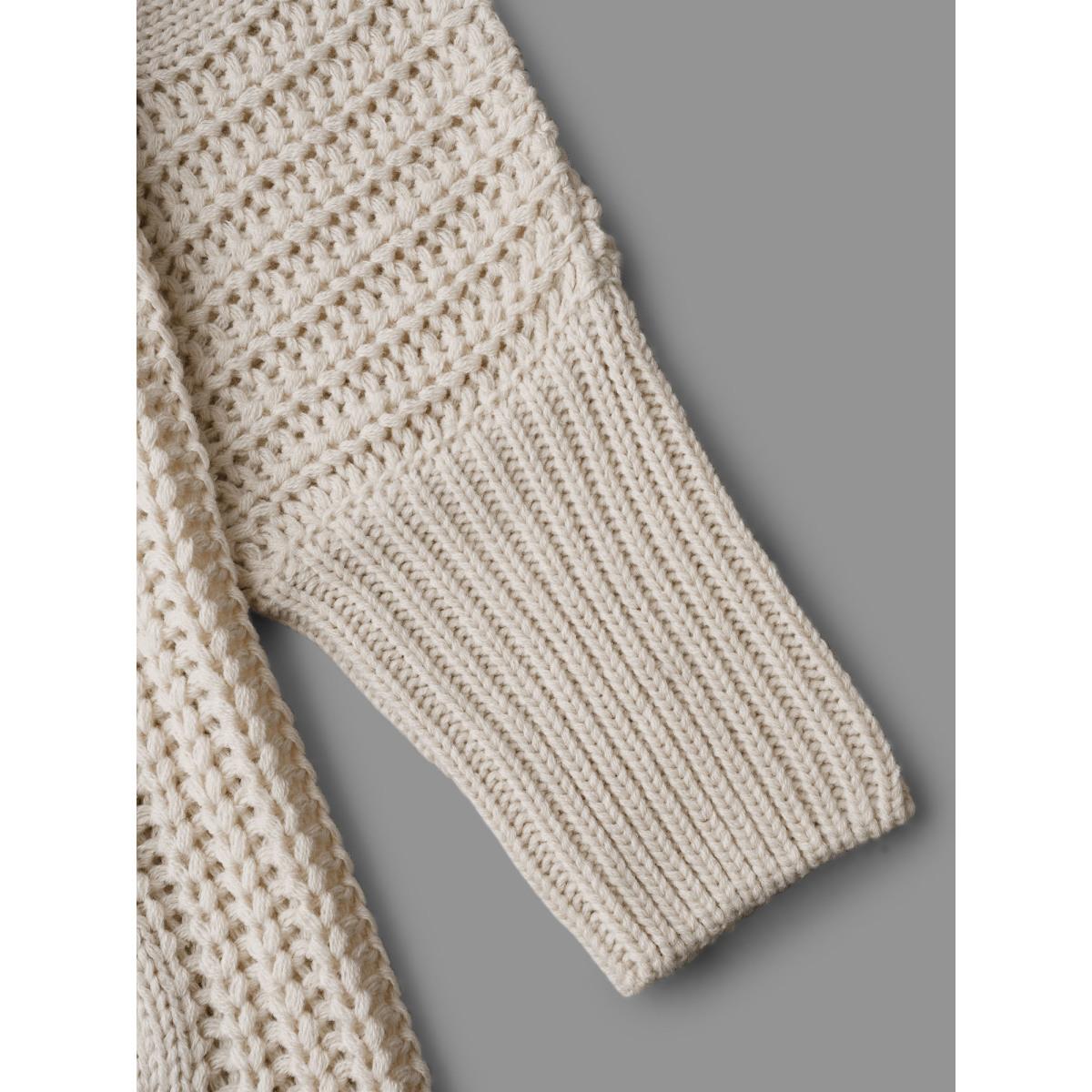 Plus Size Cable Knit Open-Front Ribbed Knit Cardigan Apricot Women Casual Loose Long Sleeve Everyday Cardigans BloomChic 10/M Product Image