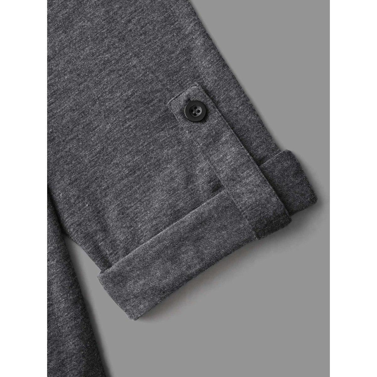 Plus Size Solid Tab Sleeve Pocket Kimono Women DimGray Casual Button Loose Side seam pocket Everyday Kimonos BloomChic 30/6X Product Image