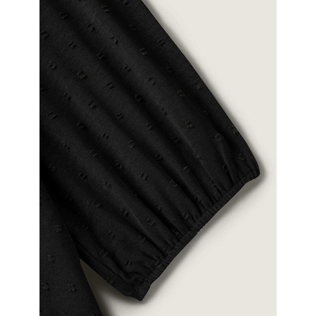 Plus Size Black Paisley Print Textured Puff Sleeve Blouse Women Elbow-length sleeve Flat collar with V-notch Everyday-Casual Blouses BloomChic 14-16/1X Product Image