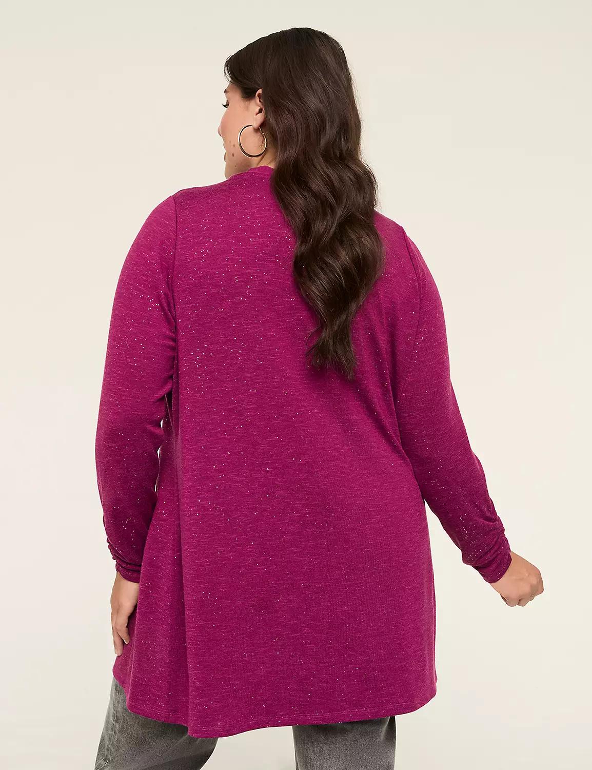 Shimmer Ruched-Sleeve Open-Front Overpiece Product Image