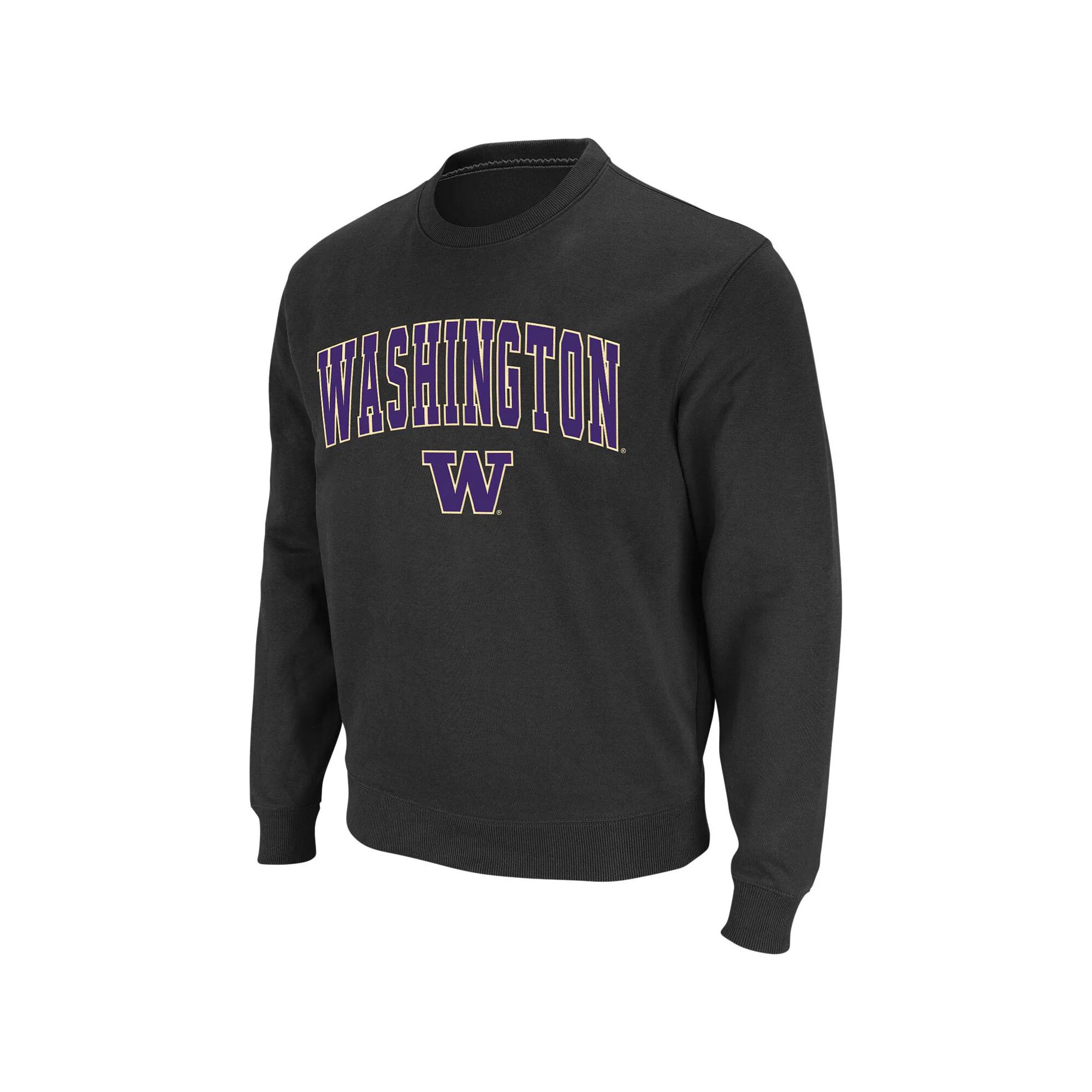 Men's Colosseum Charcoal Washington Huskies Arch & Logo Crew Neck Sweatshirt,  Product Image