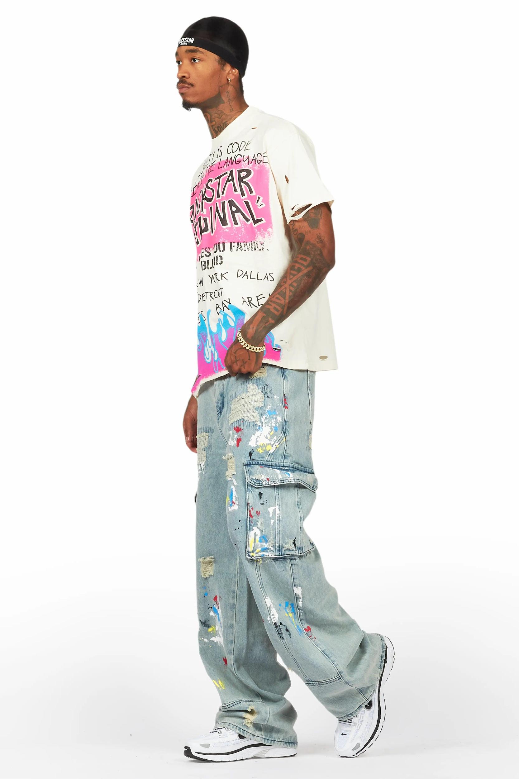 Namas Light Blue Painter Baggy Cargo Jean Male Product Image