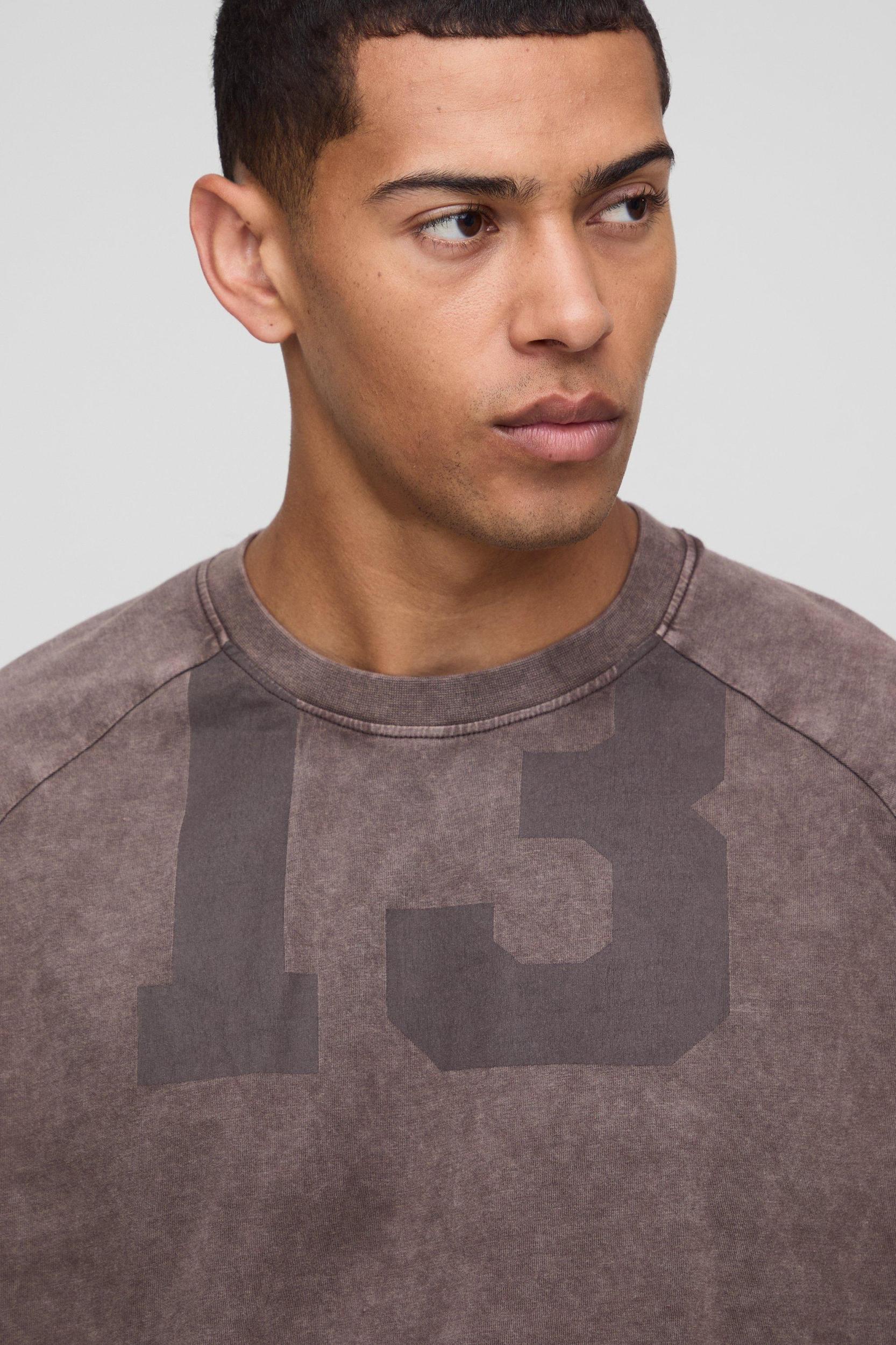 Oversized Boxy Varsity Washed T-Shirt & Short Set | boohooMAN USA Product Image