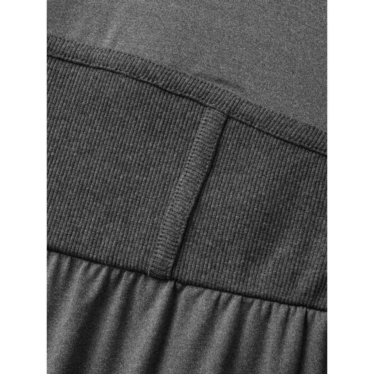 Plus Size DimGray Rib Knit Patchwork Wide Leg Jumpsuit Women Casual Short sleeve Round Neck Everyday Loose Jumpsuits BloomChic 30/6X Product Image