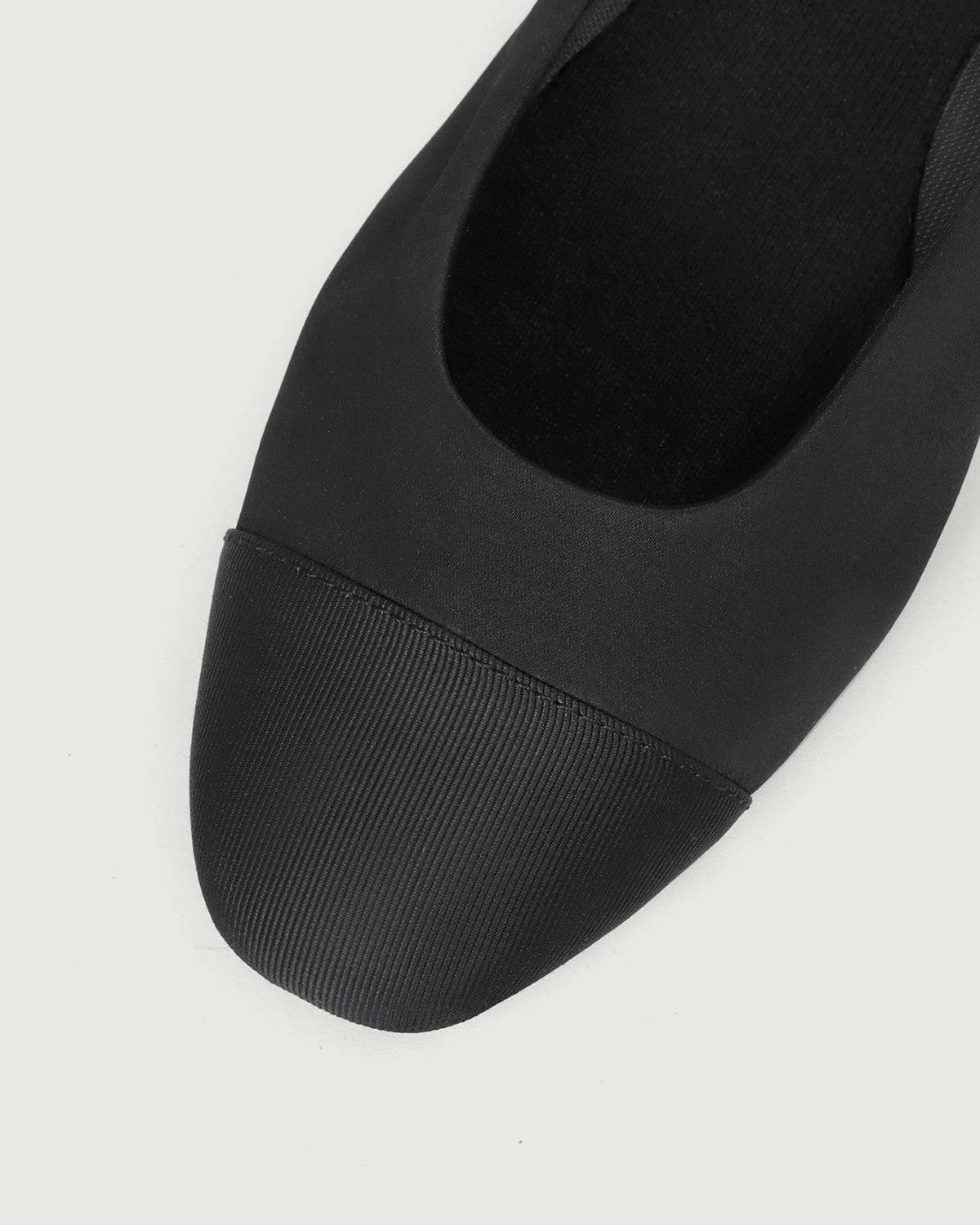 Enfiis Black Satin Square Toe Ballet Flats Product Image