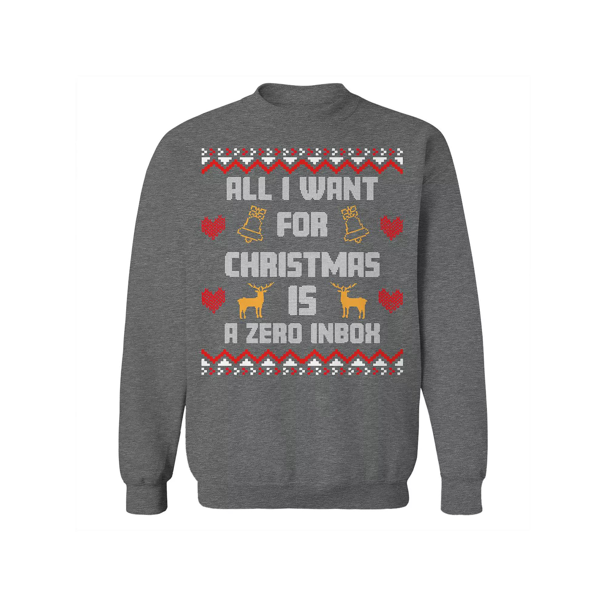 Men's Christmas Sweater Zero Inbox Graphic Sweatshirt, Size: Medium, Grey Heather Product Image