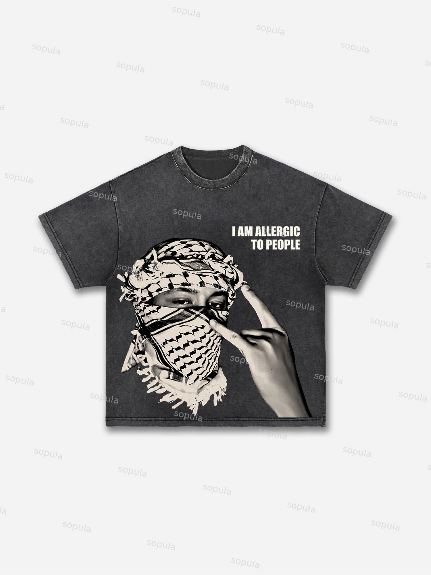 I Am Allergic To People! Men's Vintage Graphic Acid Wash T-shirt Product Image