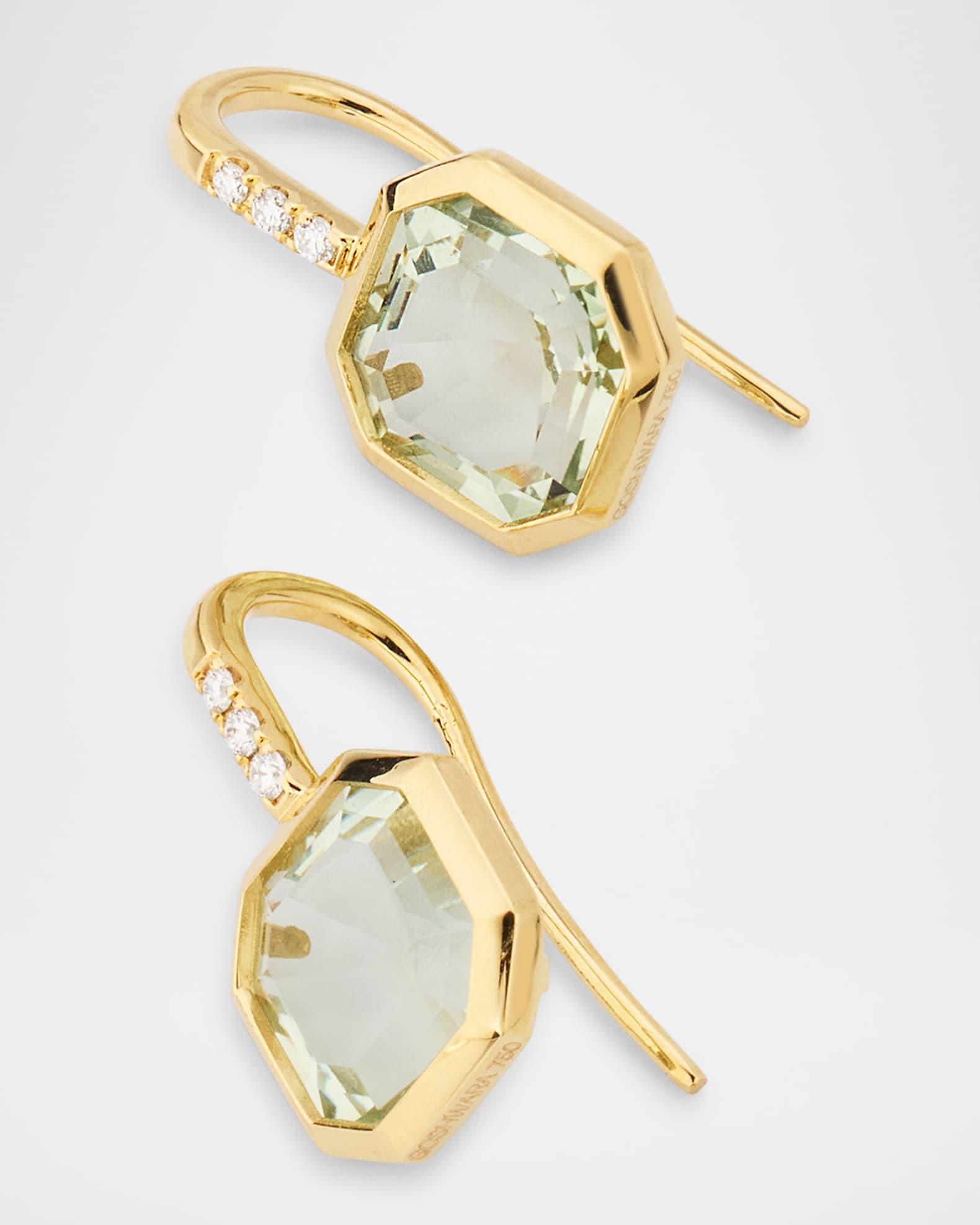 Gossip 18K Yellow Gold Prasiolite Asscher Cut French Wire Earrings with Diamonds Product Image