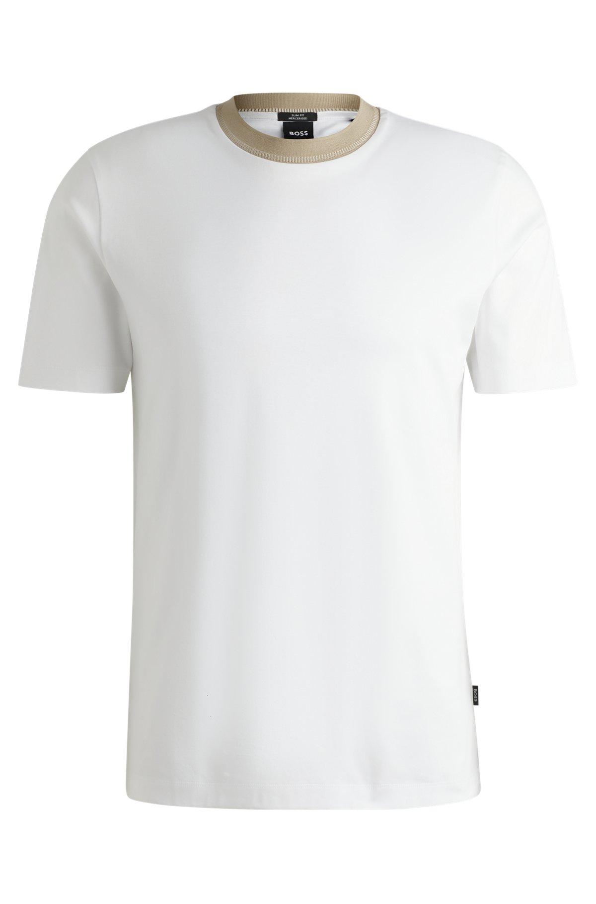 Mercerized-cotton slim-fit T-shirt with collar stripe Product Image