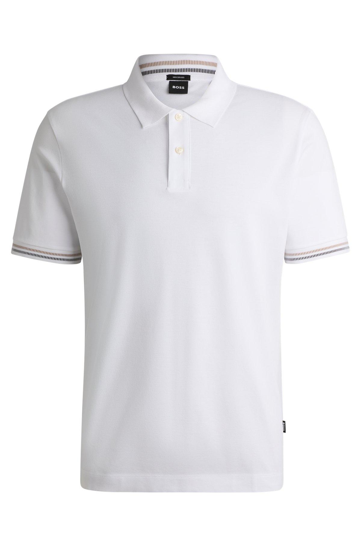 Mercerized-cotton regular-fit polo shirt with stripe trims Product Image