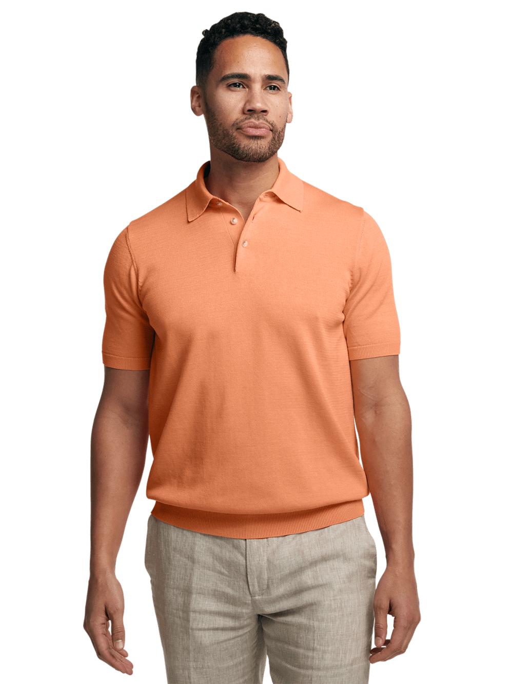 Supima Cotton Three Button Polo - Coral Product Image