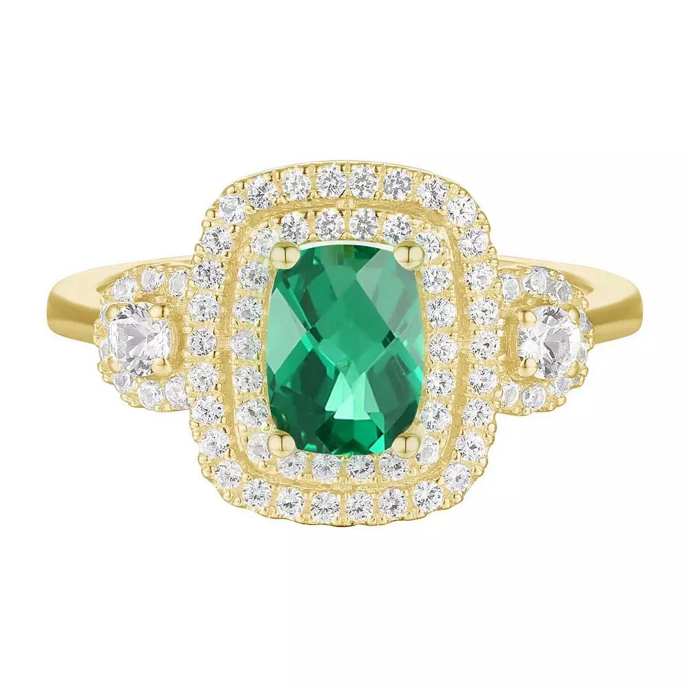 14k Gold Over Silver Lab-Created Emerald, Lab-Created White Sapphire Solitaire Ring, Women's, Size: 7, Gold Tone Product Image