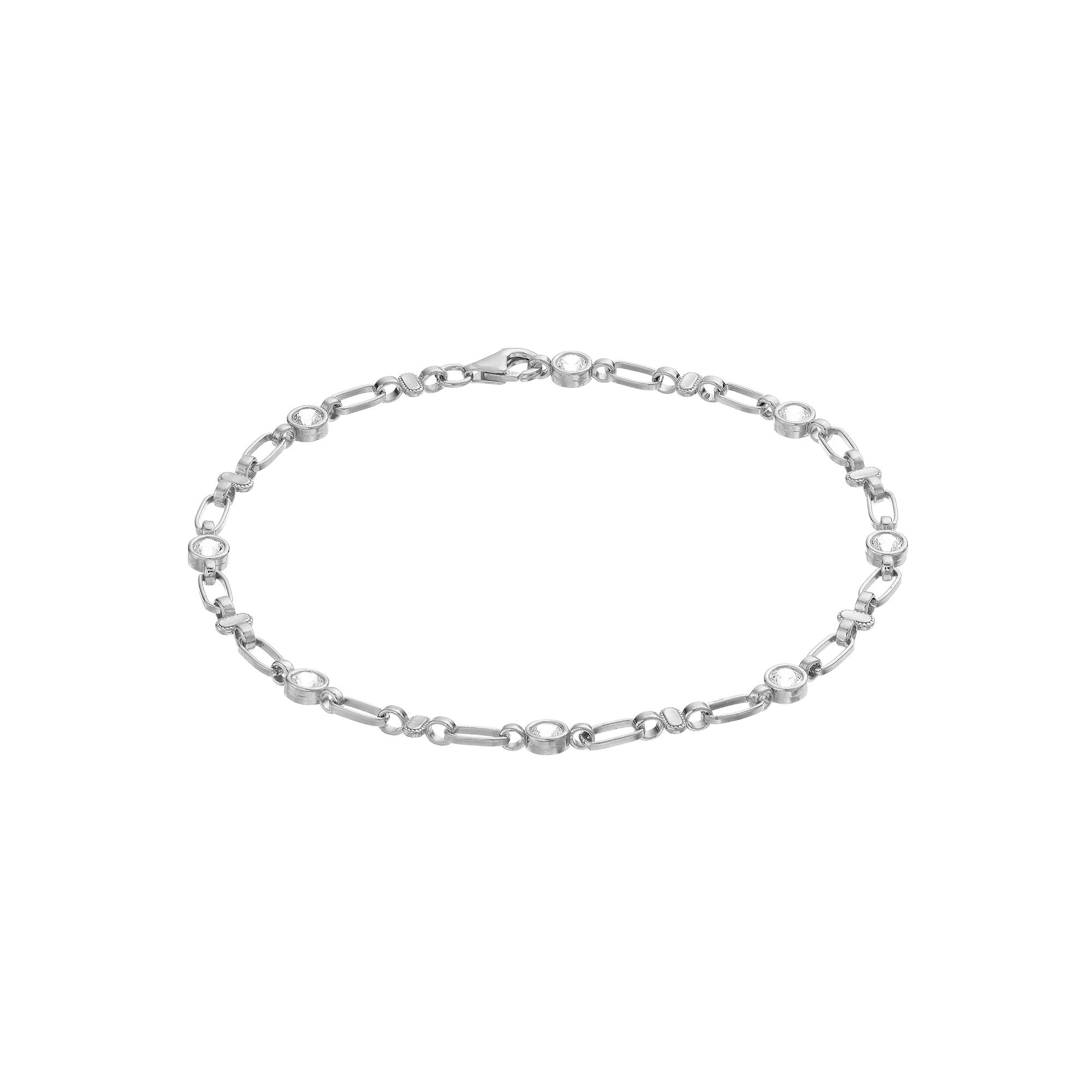 Kristen Kesho Sterling Silver Lab-Created White Sapphire Oval Link Bracelet, Women's, Size: 7.5" Product Image