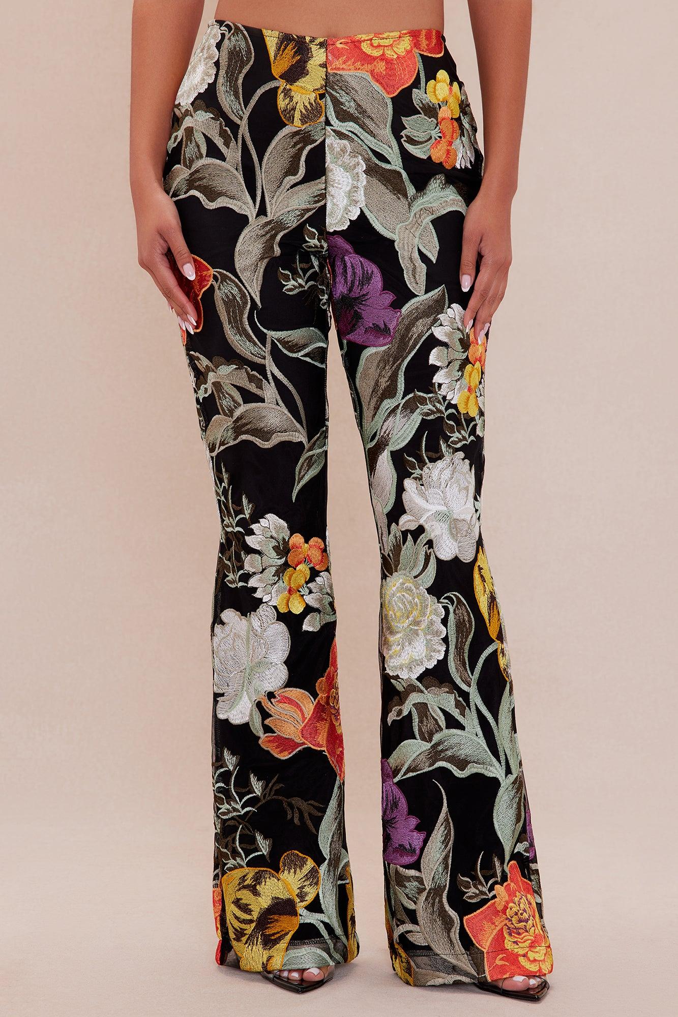 Adaila Floral Embroidered Pant - Black/combo Product Image