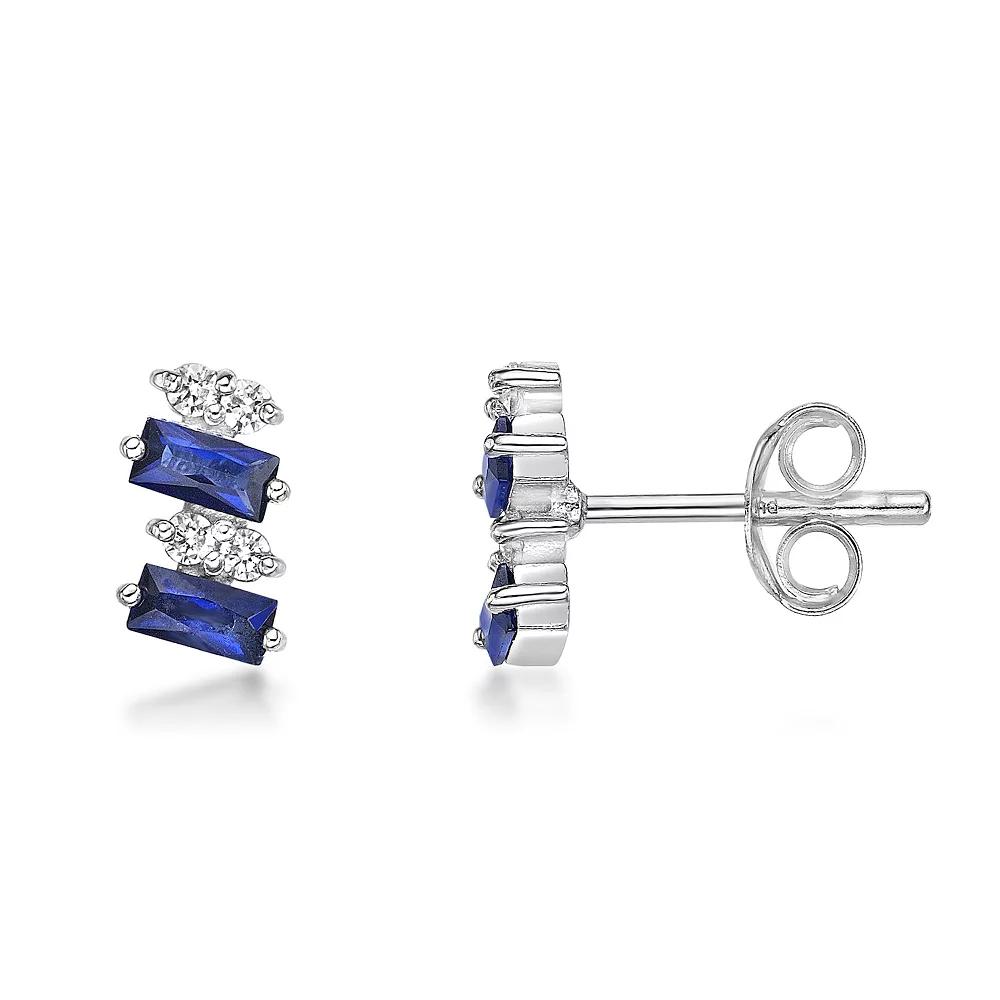 Gemminded Sterling Silver Lab-Created Sapphire & Lab-Created White Sapphire Earrings, Women's Product Image