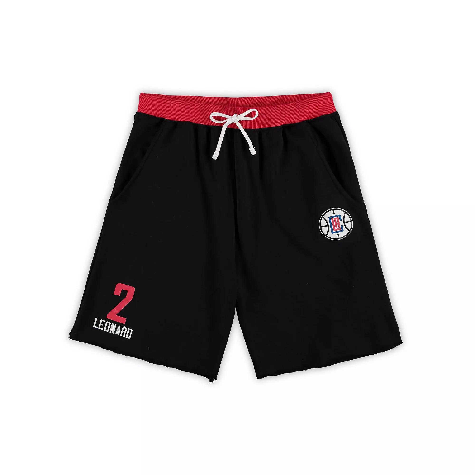 Men's Majestic Kawhi Leonard Black LA Clippers Big & Tall French Terry Name & Number Shorts, Size: 3XLT Product Image