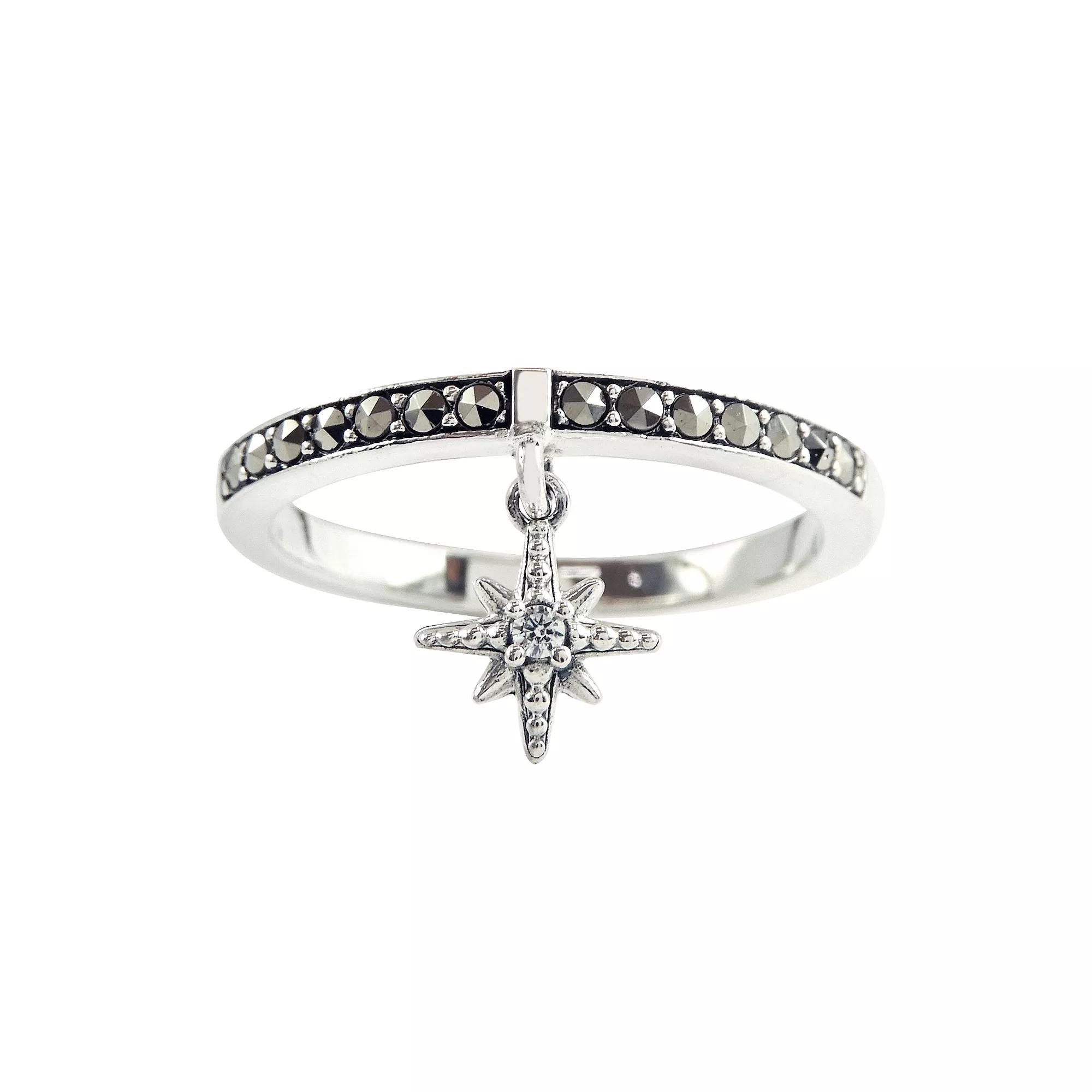Lavish by TJM Sterling Silver Marcasite & Cubic Zirconia Dangle Star Ring, Women's, Size: 7 Product Image