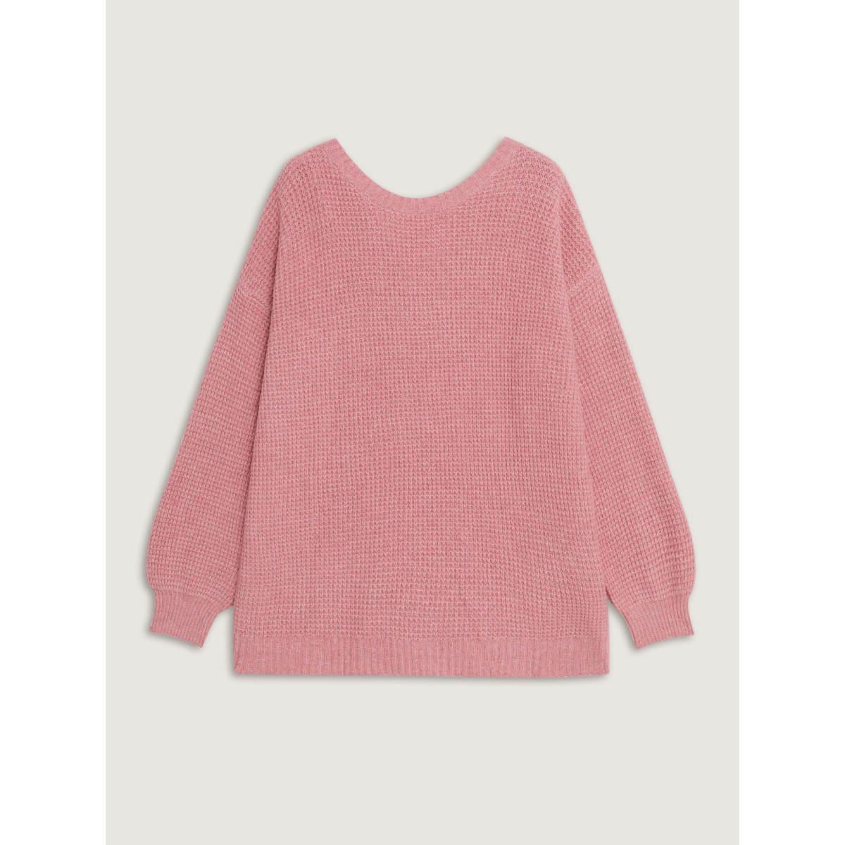 Plus Size Supersoft Stretchy Bowtie Back Textured Pullover Crepe Women Leisure Loose Long Sleeve Round Neck Casual Pullovers BloomChic 30/6X Product Image