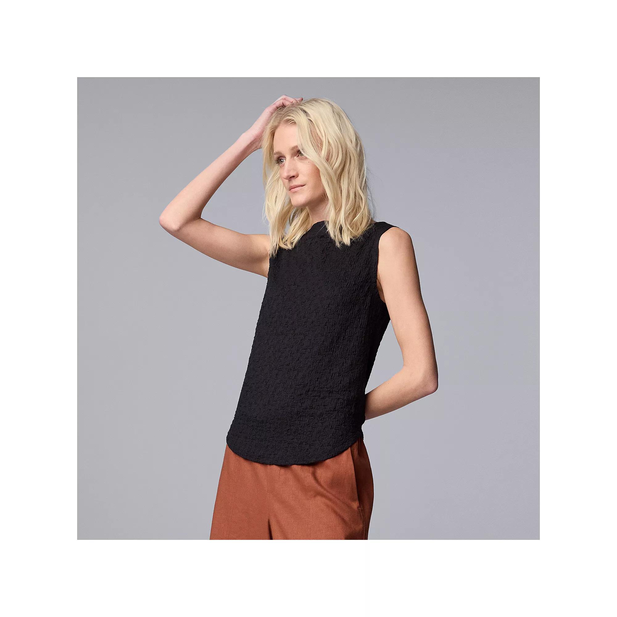 Women's Simply Vera Vera Wang Boat Neck Pucker Tank Top, Size: XL, Black Product Image