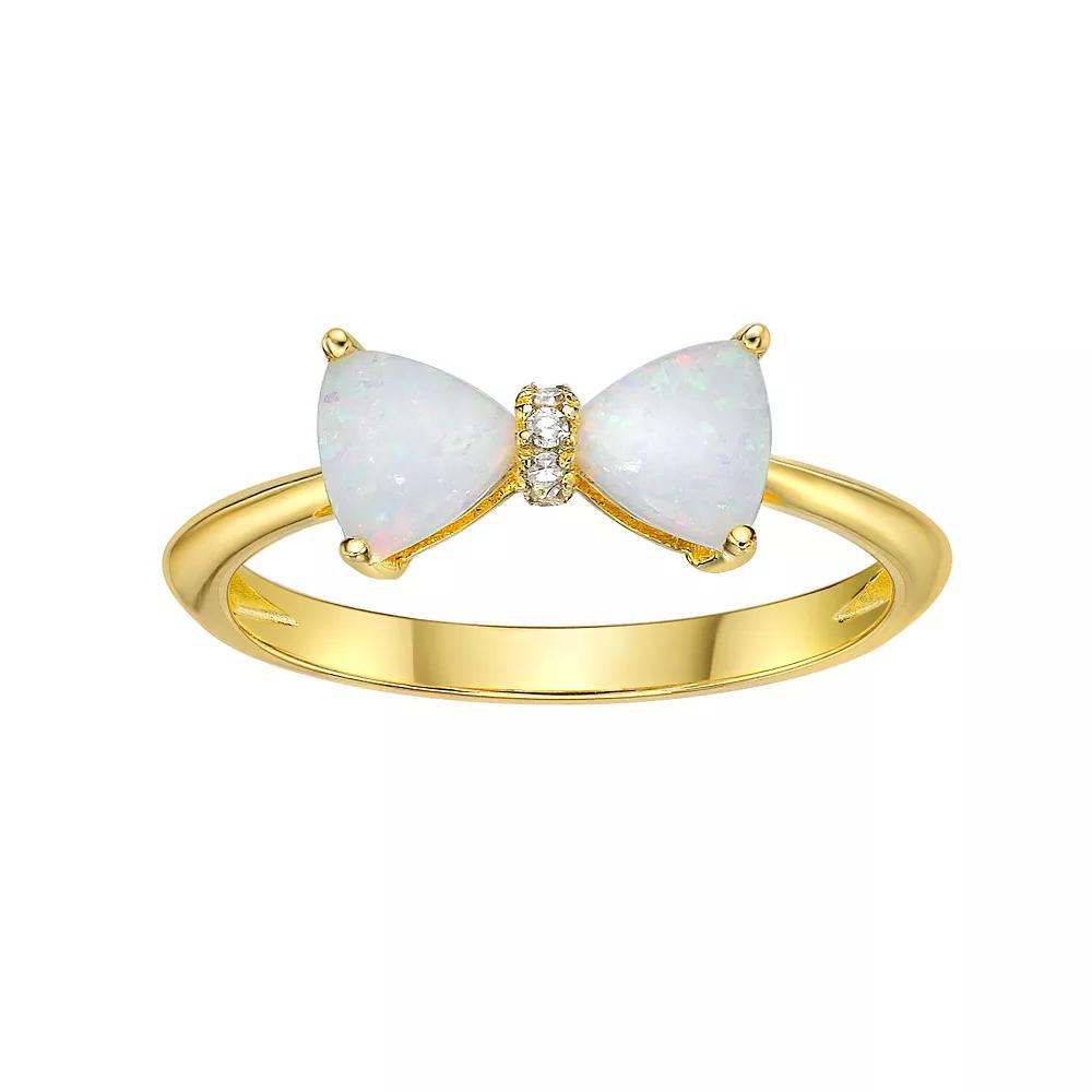 Gemminded 18k Gold Over Silver Lab-Created Opal & Diamond Accent Ring, Women's, Gold Tone Product Image