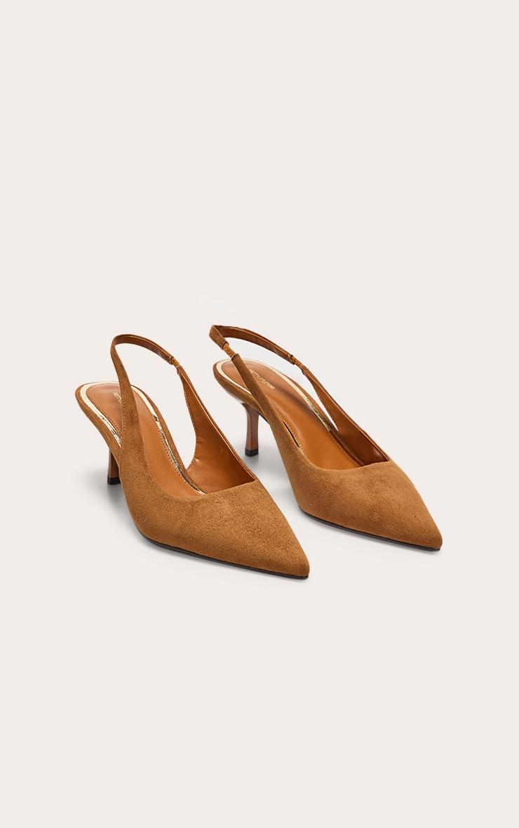 Tan Faux Suede Point Toe Sling Back Mid Heeled Courts Product Image