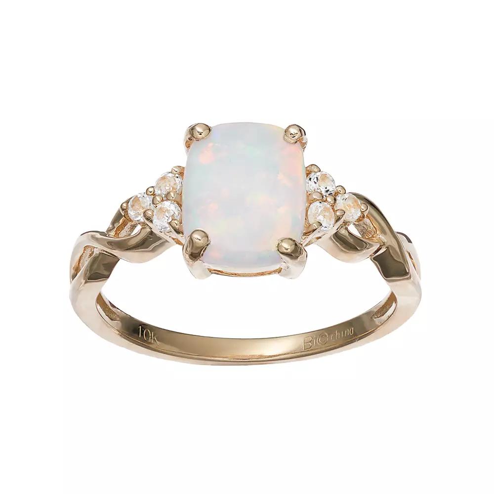 Gemminded 10k Gold Lab-Created White Opal & White Topaz Ring, Women's, Size: 5 Product Image