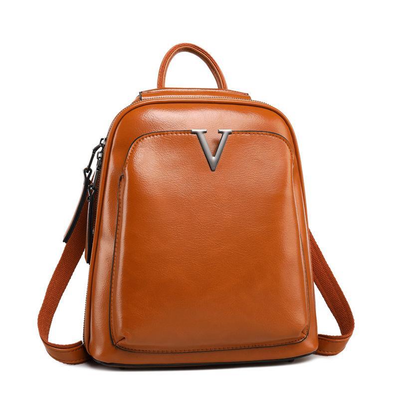 V Leather Backpack ~ Coffee Product Image