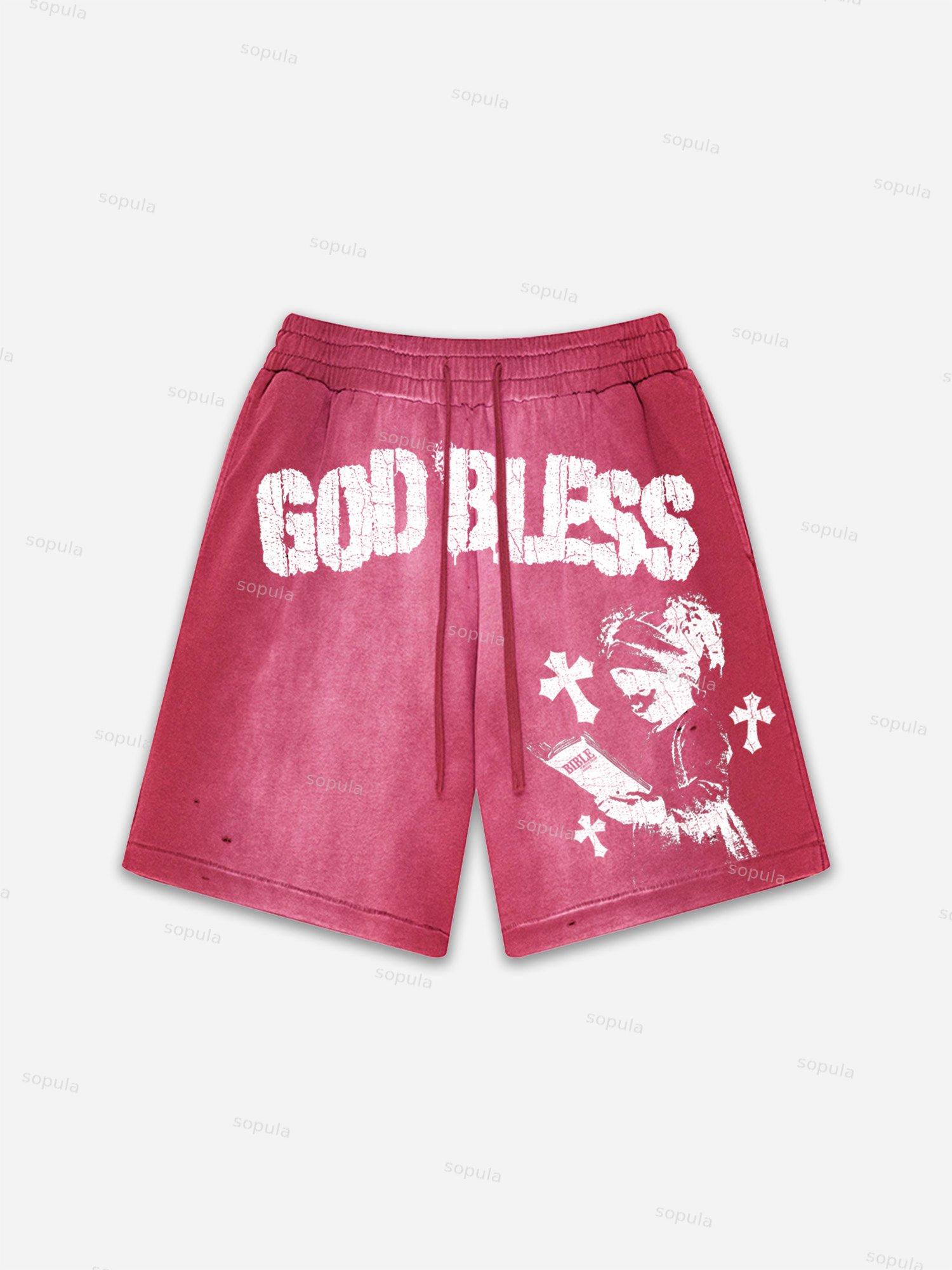 Get Rich Money Portrait Print Vintage Washed Ripped Shorts Product Image