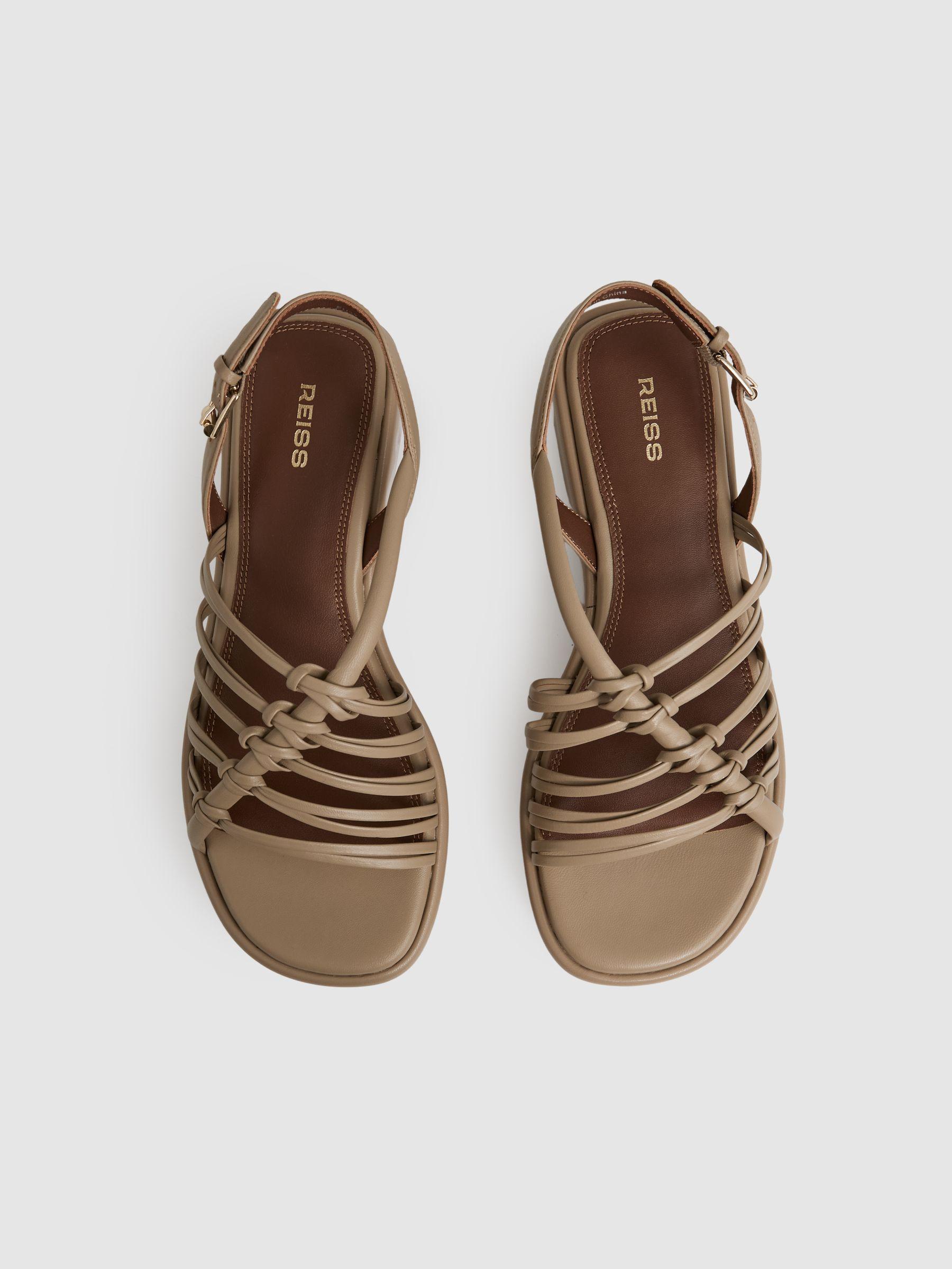 Leather Knot Strappy Platform Sandals in Beige Product Image