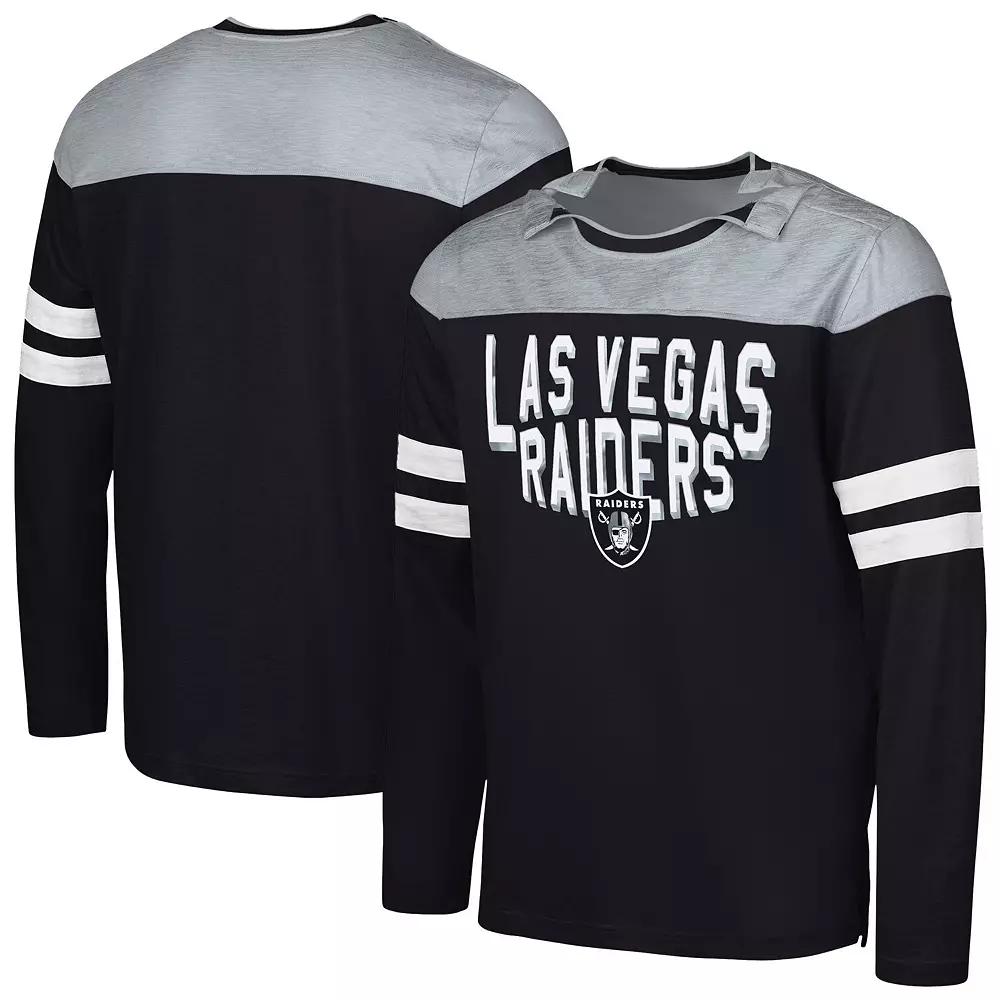 Men's G-III Sports by Carl Banks Black/Silver Las Vegas Raiders Adaptive Hail Mary Long Sleeve T-Shirt,  Product Image