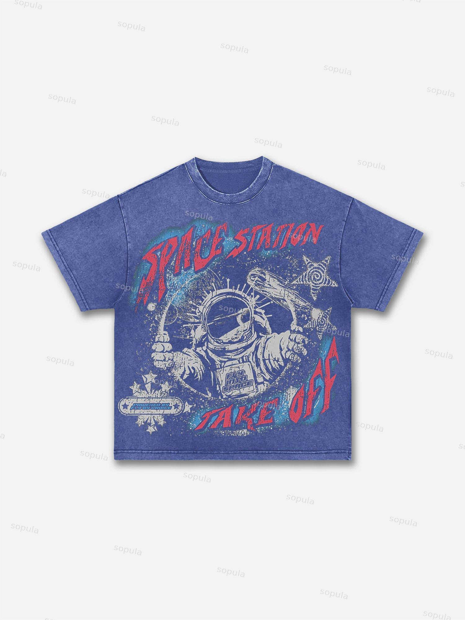 Fly By Choice x Space Station Graphic Acid Washed Retro T-Shirt Product Image