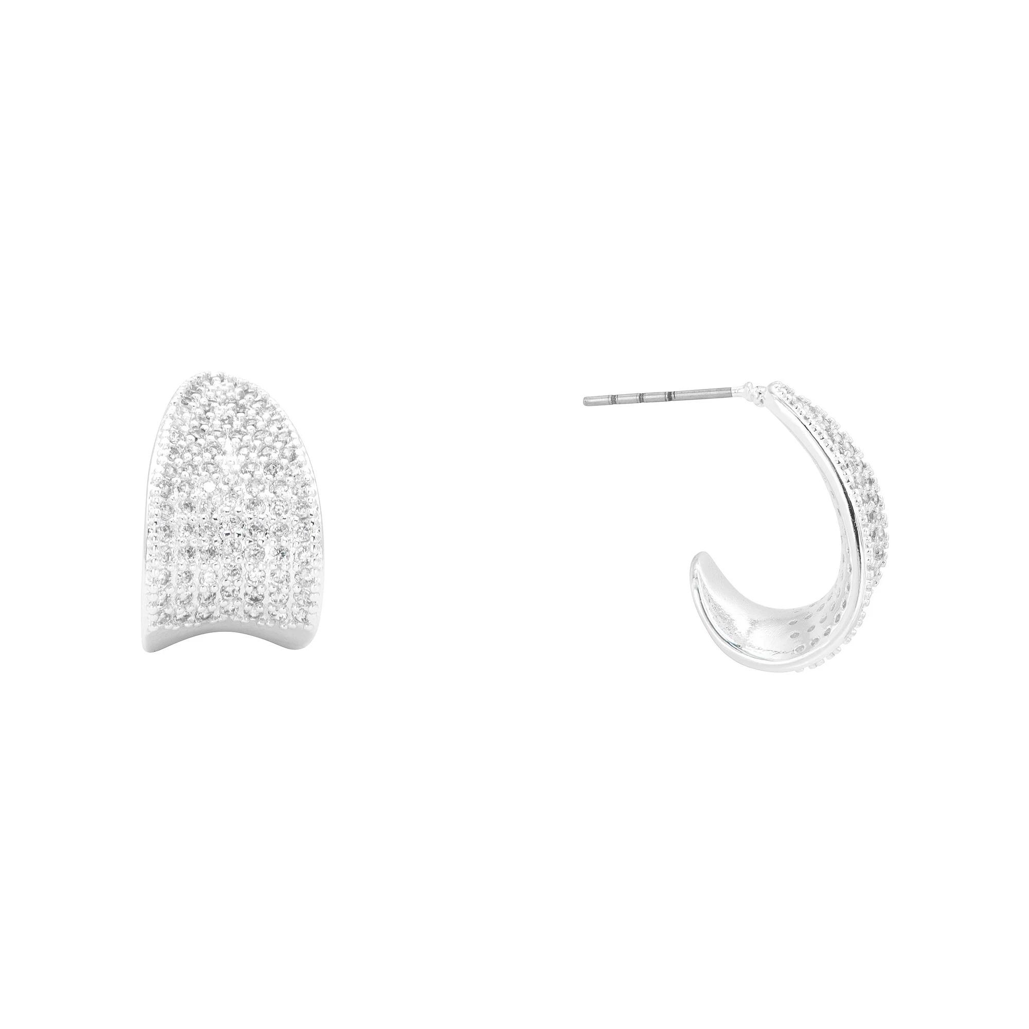 City Luxe Silver Tone Cubic Zirconia Chunky Huggie Earrings, Women's, Silver Tone Clear Product Image