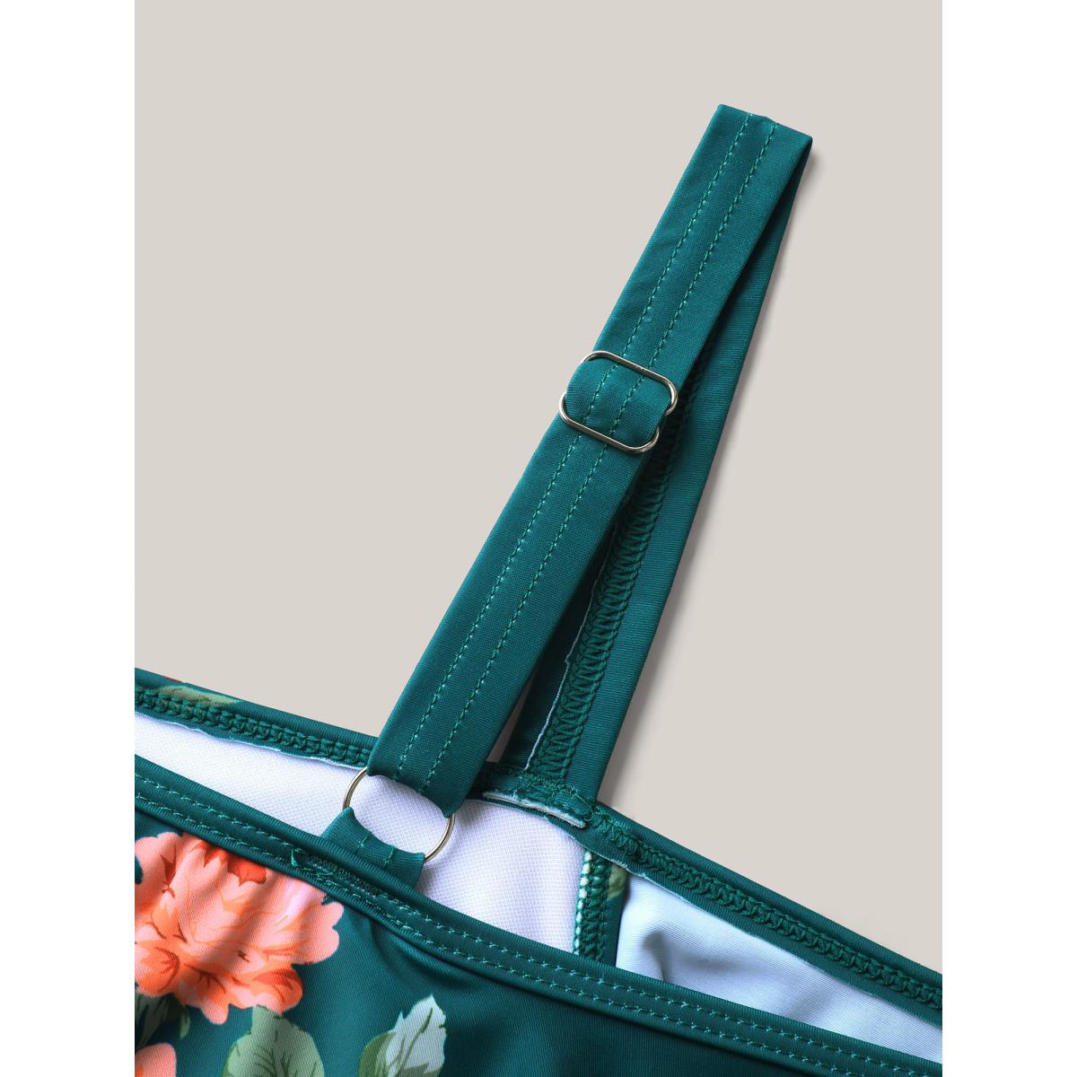 Plus Size Two-Piece Floral Ruffled Knotted One-Piece, Sarong Women's Swimwear Teal Resort Tie knot Curve Bathing Suits High stretch One Pieces BloomChic 14-16/1X Product Image