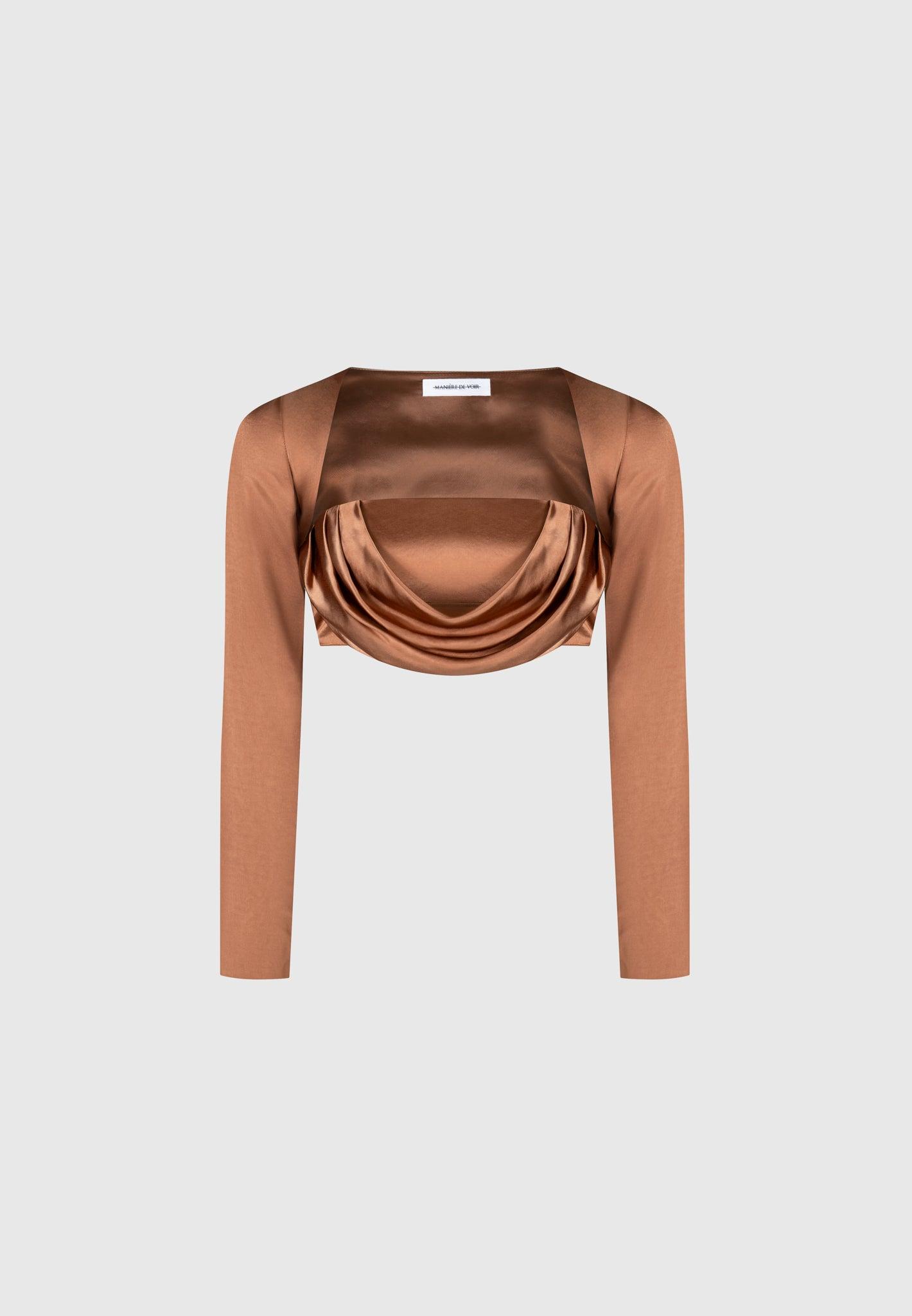 Satin Drape Bandeau Bolero Top - Bronze Female Product Image