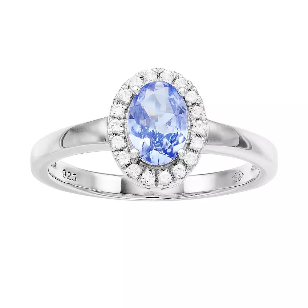 Women's 7mm X 5mm Oval Genuine Tanzanite with Topaz Halo Ring Product Image