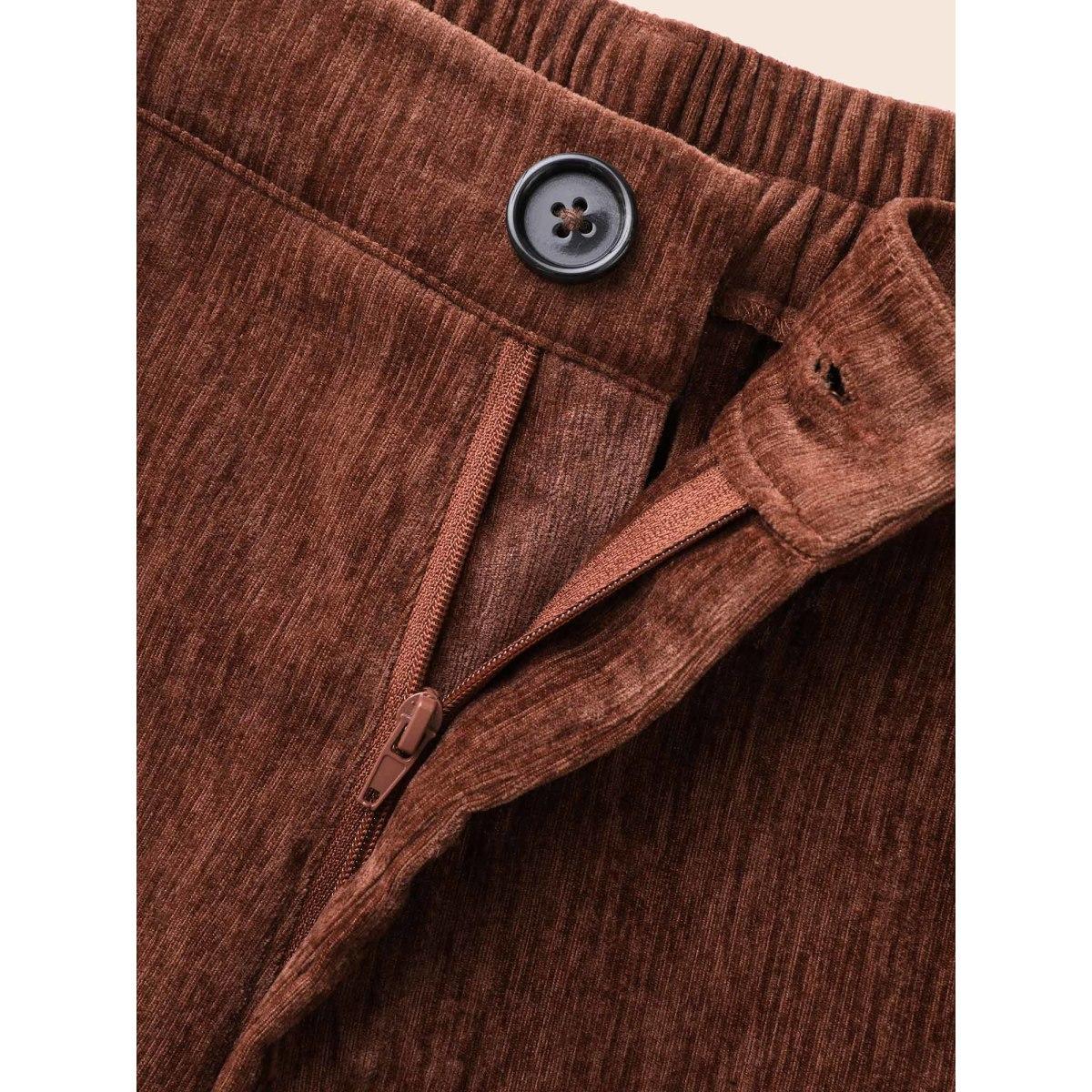 Plus Size Mid Rise Chenille Bootcut Pants Women Browncoffeecolor Elegant Bootcut Mid Rise Everyday Pants BloomChic 30/6X Product Image