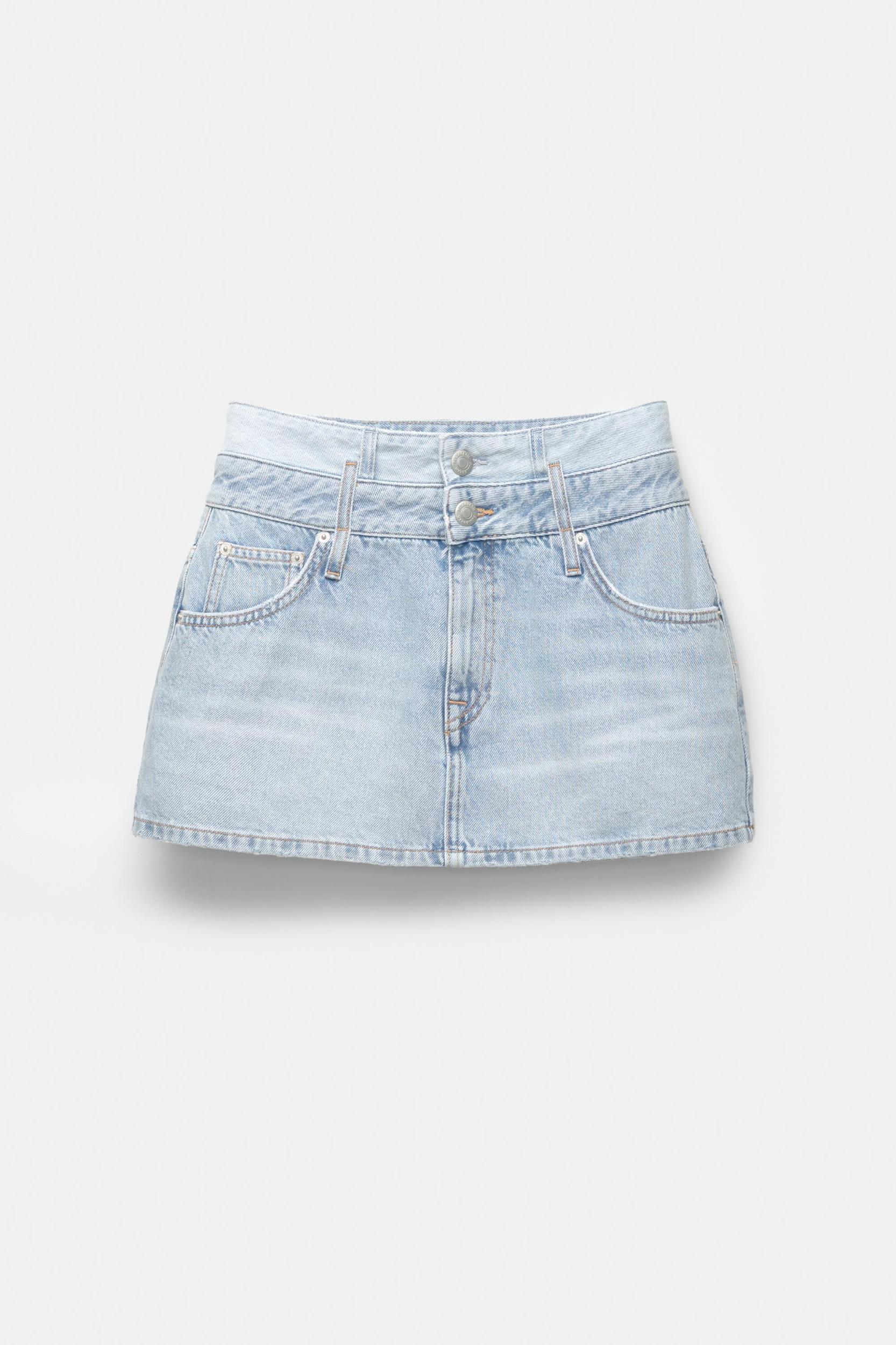 Double waistband denim mini skirt Product Image