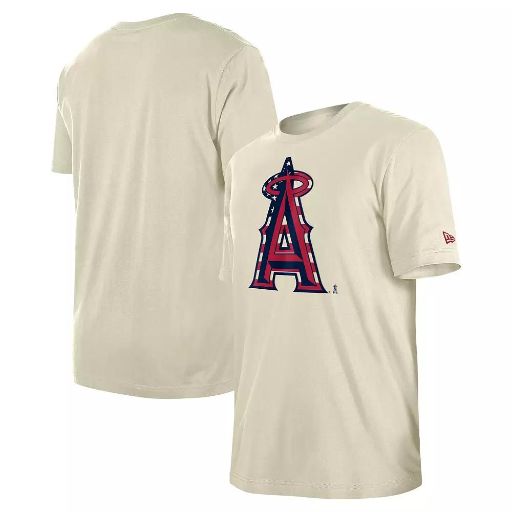 Men's New Era Cream Los Angeles Angels 4th of July Flag Fill T-Shirt, Size: 3XL, Beige Product Image
