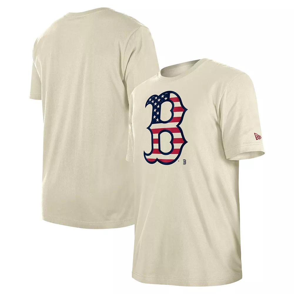 Men's New Era Cream Boston Red Sox 4th of July Flag Fill T-Shirt, Size: Medium, Beige Product Image
